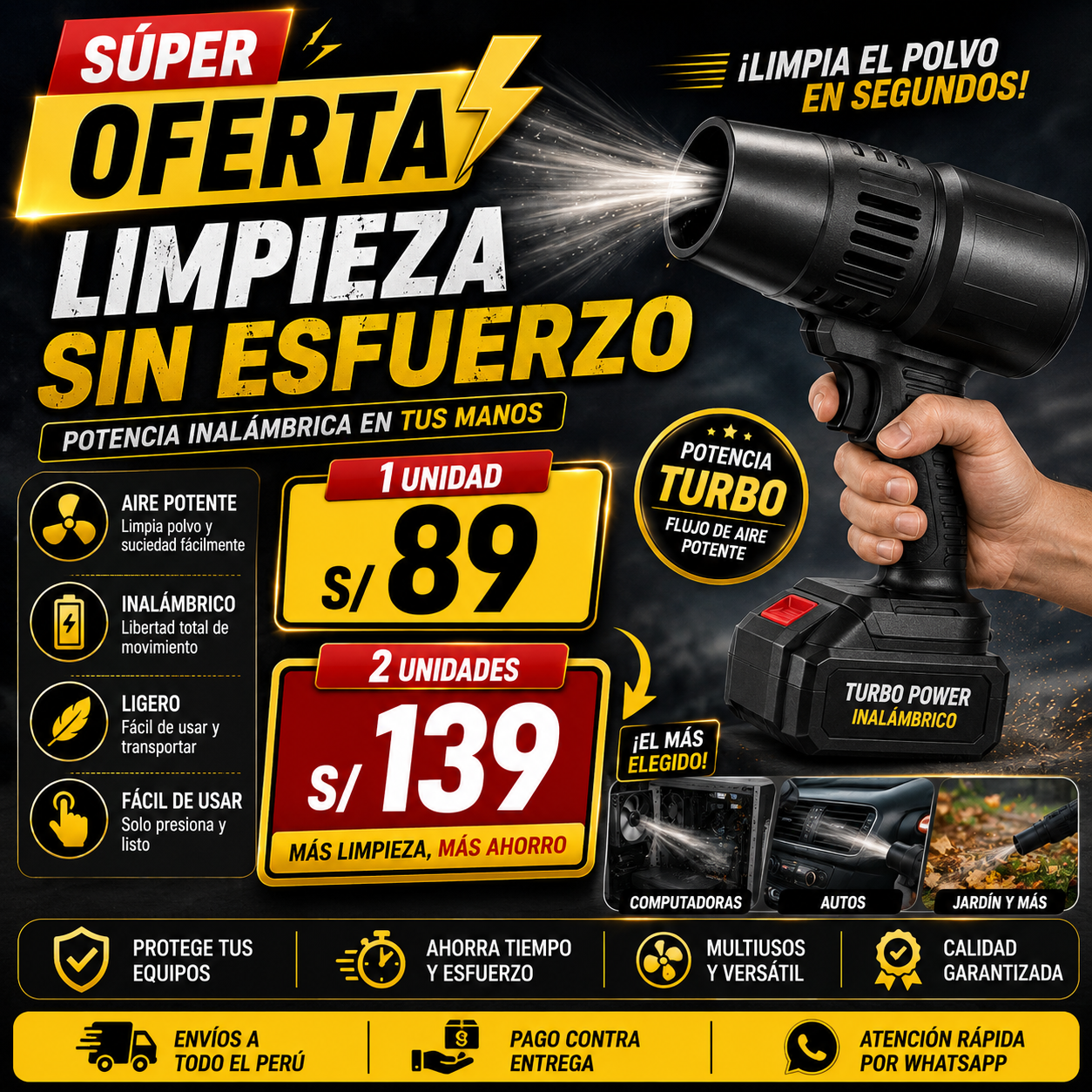SOPLADORTURBO INALAMBRICO - Limpieza Rapida