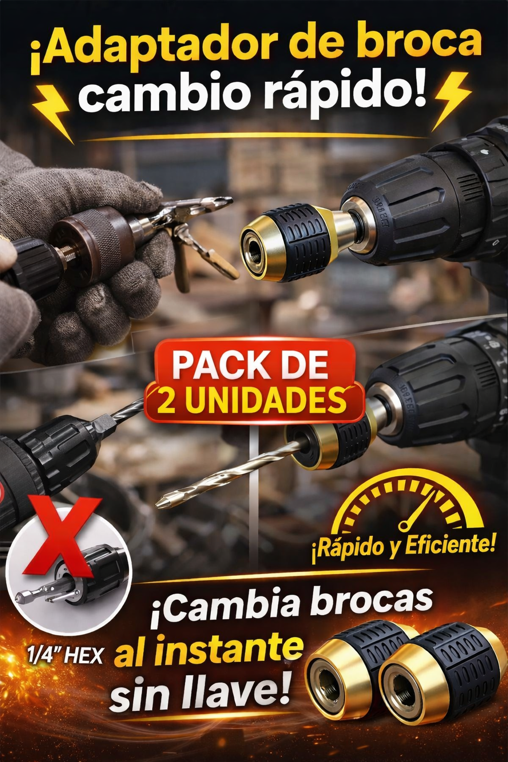 PACK DE 2 ADAPTADORES DE BROCA INSTANTÁNEO